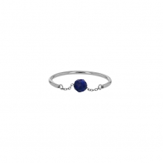 Bague avec chaînette ornée d'une pierre Lapis-lazuli traité, acier