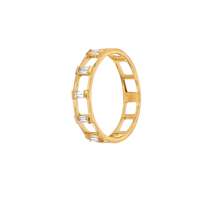Bague avec 5 diamants synthétiques taille baguette ajourée, Or 750/1000