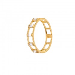 Bague avec 5 diamants synthétiques taille baguette ajourée, Or 750/1000