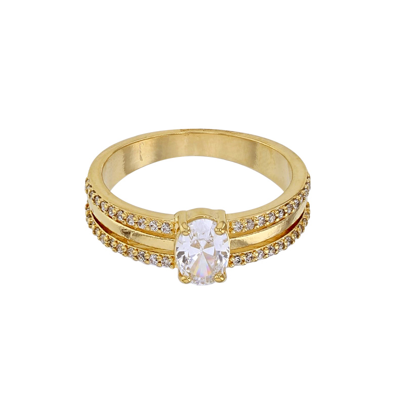 Bague avec oxyde central et rangées d’oxydes alignés, plaqué or