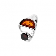 Bague avec ronds en Ambre et Argent 925/1000 rhodié