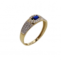 Bague bicolore ornée d’un oxyde bleu central et entourée d'oxydes blancs, Or 375/1000