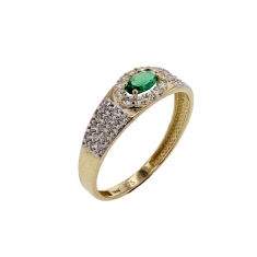 Bague bicolore ornée d’un oxyde vert central et entourée d'oxydes blancs, Or 375/1000