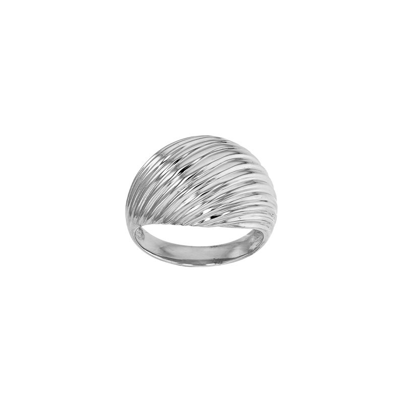 Bague bombée aspect ciselé, argent 925/1000 platiné