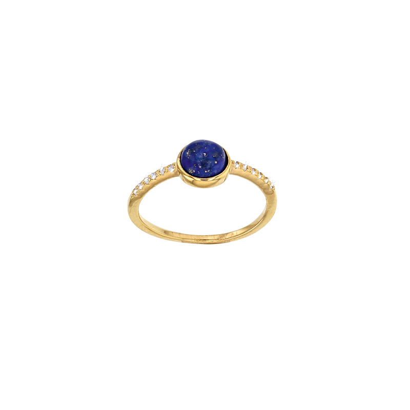 Bague cabochon Lapis-lazuli en plaqué or et oxyde de zirconium