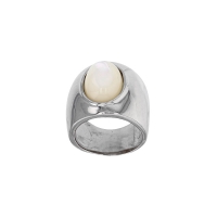 Bague cabochon MADRE PERLA en argent 925/1000 rhodié et nacre