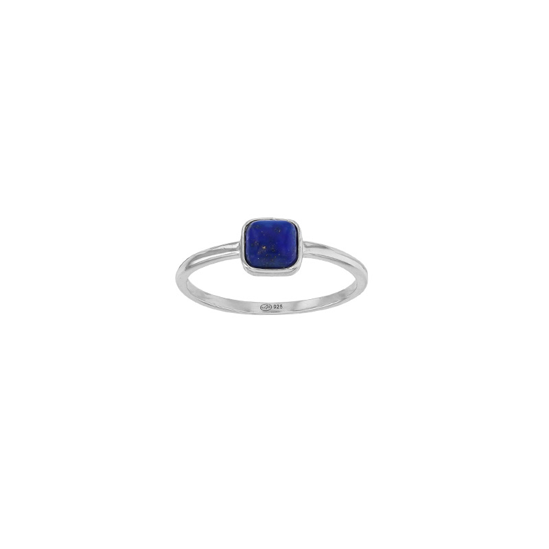 Bague cabochon taille carrée, agate noire, argent 925/1000 rhodié