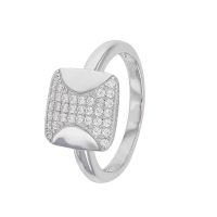 Bague carré bombé en argent 925/1000 rhodié et oxydes de zirconium