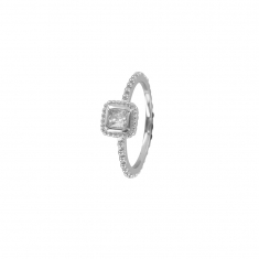 Bague carrée en argent rhodié 925/1000 avec oxydes de zirconium