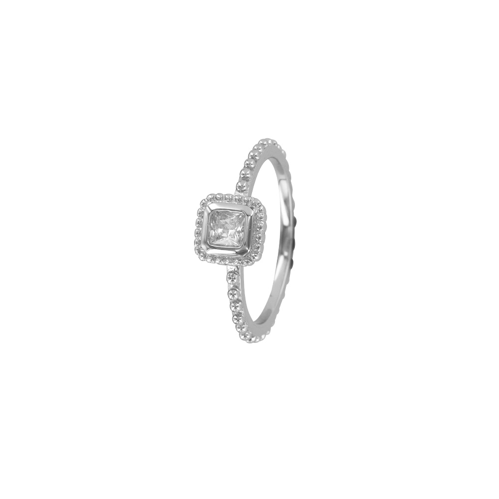 Bague carrée en argent rhodié 925/1000 avec oxydes de zirconium