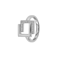 Bague Carrés encastrés en argent rhodié 925/1000 et oxydes de zirconium