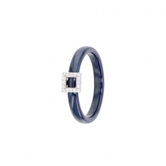 Bague céramique bleue avec un carré en argent 925/1000 rhodié et des oxydes de zirconium