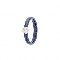 Bague céramique bleue avec un coeur en argent rhodié 925/1000 et oxydes de zirconium