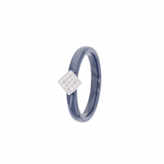 Bague céramique bleue avec un losange et oxydes de zirconium et argent 925/1000 rhodié