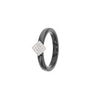 Bague céramique bleue avec un losange et oxydes de zirconium et argent 925/1000 rhodié