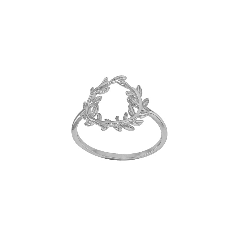 Bague cercle orné de feuilles de laurier, argent 925/1000 rhodié