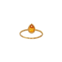 Bague Citrine taille poire 6 x 4mm, monture perlée Or 750/1000