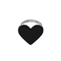 Bague coeur en émail noir, argent 925/1000 platiné