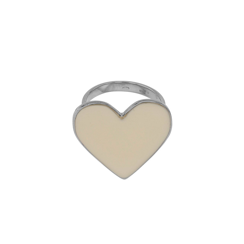 Bague coeur en émail noir, argent 925/1000 platiné