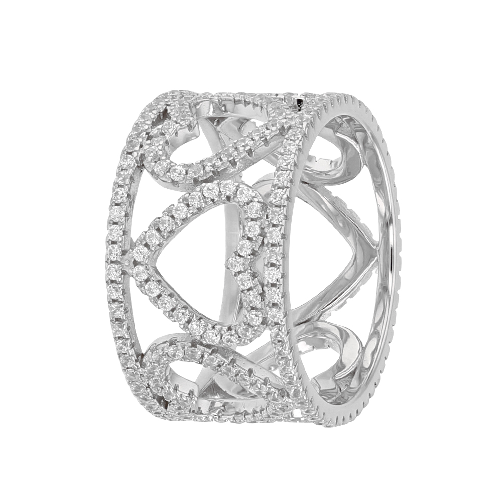 Bague coeurs inversés en argent 925/1000 rhodié et oxydes de zirconium