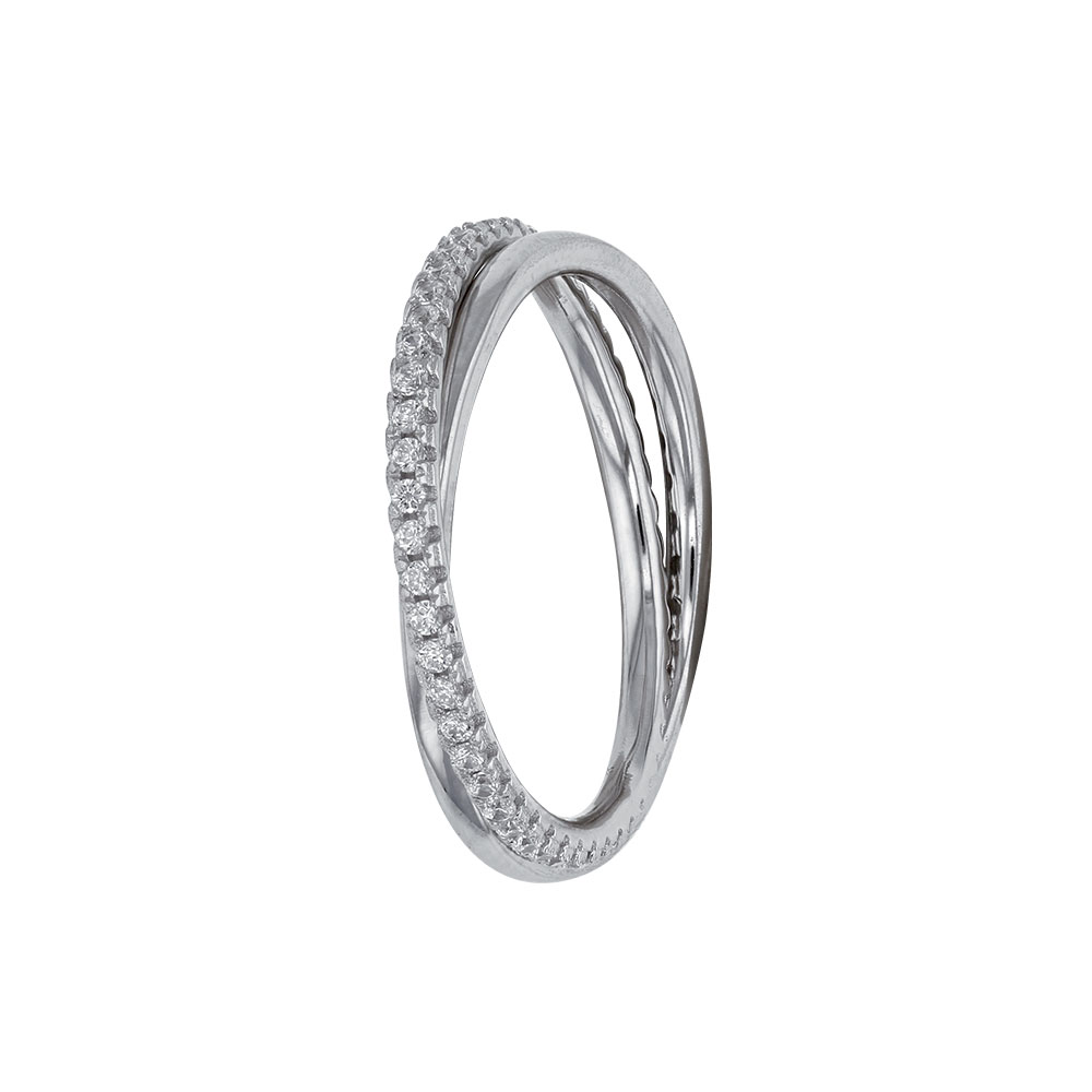Bague croisée en argent rhodié 925/1000 avec oxydes de zirconium