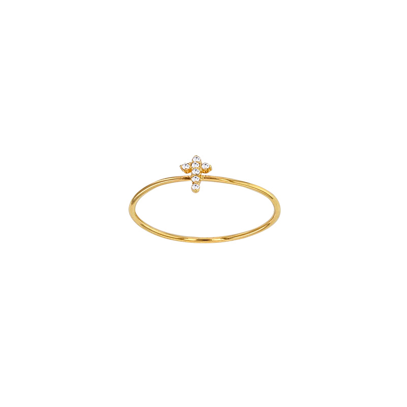 Bague croix sertie d'oxydes, Plaqué or