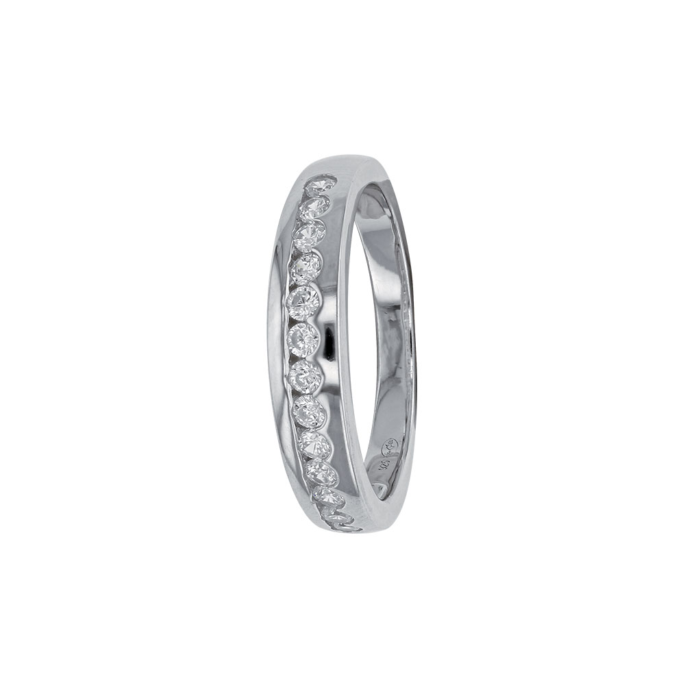 Bague d'argent rhodié 925/1000 avec rang d'oxydes de zirconium