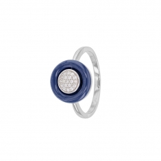 Bague de forme ronde en céramique bleue, oxydes de zirconium et Argent 925/1000 rhodié