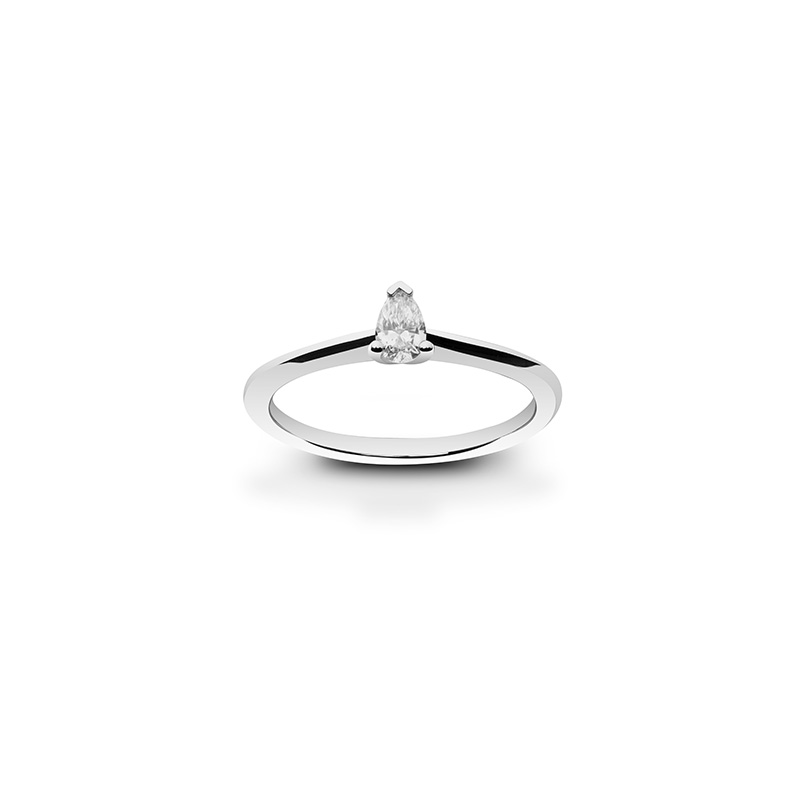 Bague diamant synthétique taille poire 0,20ct GVS, Or blanc 750/1000