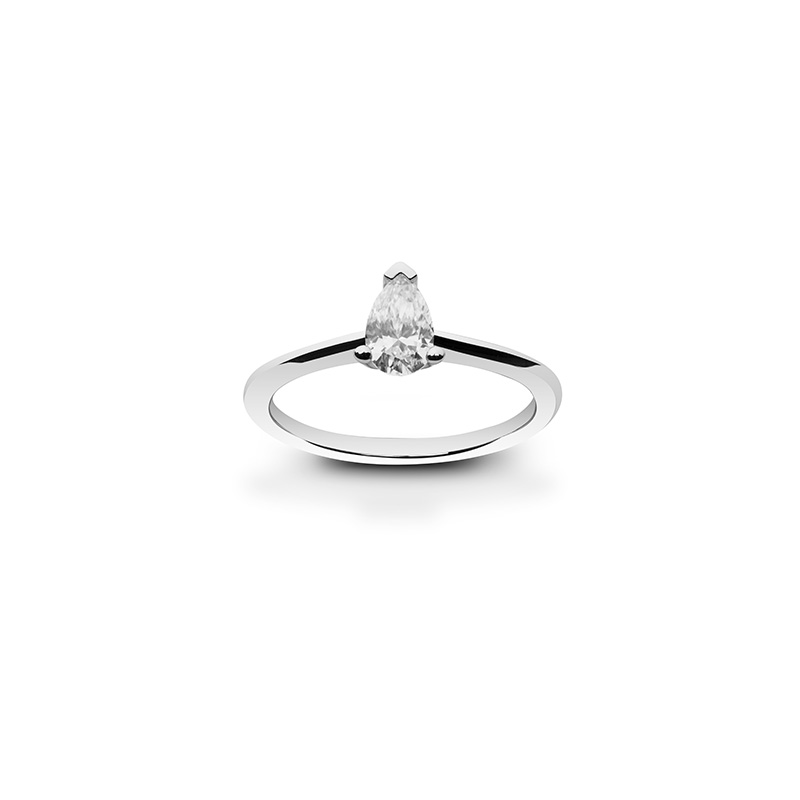 Bague diamant synthétique taille poire 0,35ct GVS, Or blanc 750/1000