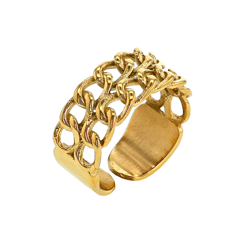Bague double rang motif maille gourmette ajourée en acier