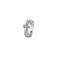 Bague effet double anneaux croisés en argent rhodié 925/1000 et oxydes de zirconium