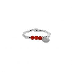 Bague élastique avec 3 pierres Cornaline facettées, argent 925/1000