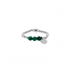 Bague élastique avec 3 pierres Malachite facettées, argent 925/1000