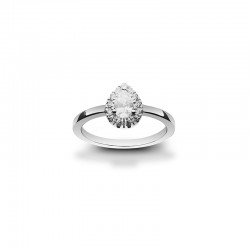 Bague empierrée diamants synthétiques taille poire 0,50ct GVS, Or blanc 750/1000