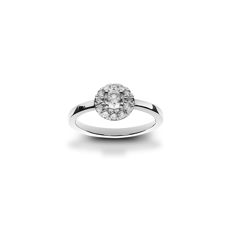 Bague empierrée diamants synthétiques taille ronde 0,50ct GVS, Or blanc 750/1000