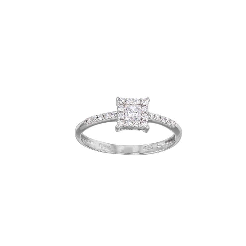 Bague empierrée Or 375/1000 avec oxyde de zirconium carré