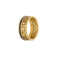 Bague en Acier doré ajourée et cristaux noir