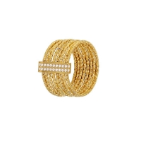 Bague en acier doré ornée d'une ligne d'oxydes de zirconium
