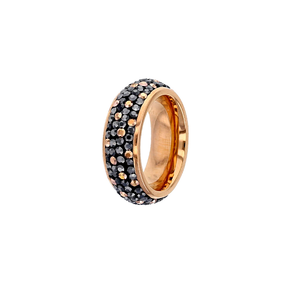 Bague en acier doré-rose ornée de cristaux