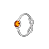 Bague en Argent 925/1000 rhodié avec motif infini et rond en ambre