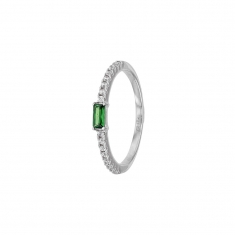 Bague en Argent 925/1000 rhodié avec oxyde de zirconium teinté vert et oxydes de zirconium