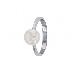 Bague en argent 925/1000 rhodié avec perle d'eau douce blanche