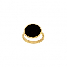 Bague en argent 925/1000 rhodié avec rond en Agate noire