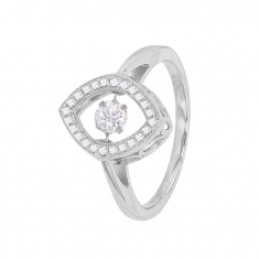 Bague en Argent 925/1000 rhodié - Dancing Stone forme amande avec oxydes de zirconium