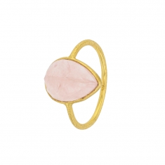 Bague en argent doré 925/1000 et goutte en quartz rose