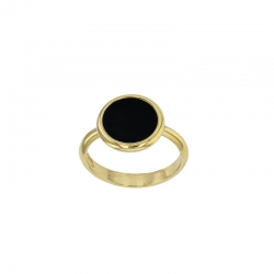 Bague en argent 925/1000 doré avec agate noire ronde