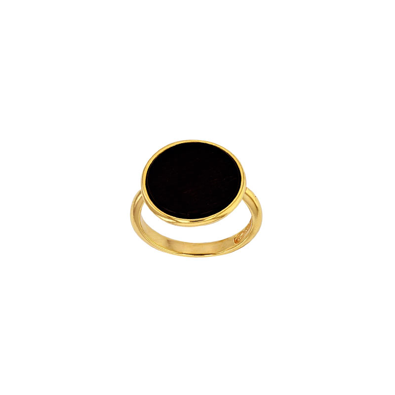 Bague en argent 925/1000 doré avec rond en Agate noire