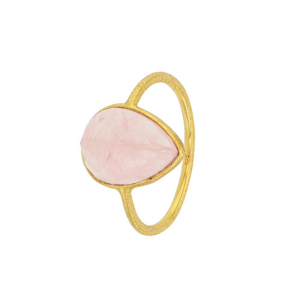 Bague en argent doré 925/1000 et goutte en quartz rose