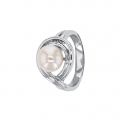 Bague en argent rhodié 925/1000 avec Perle d'eau douce à armature doublée